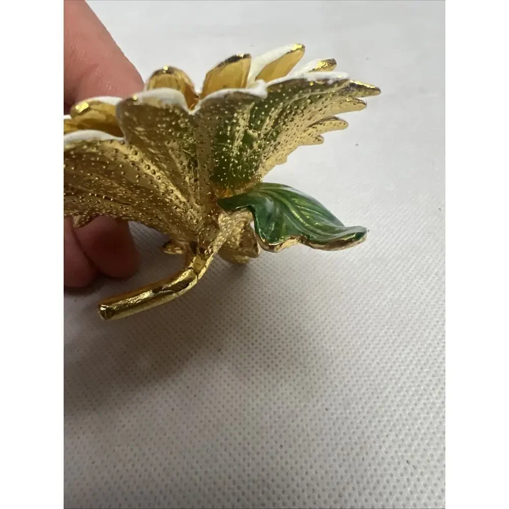 Flower Rhinestones & Gold Trim Jewelry Trinket Box